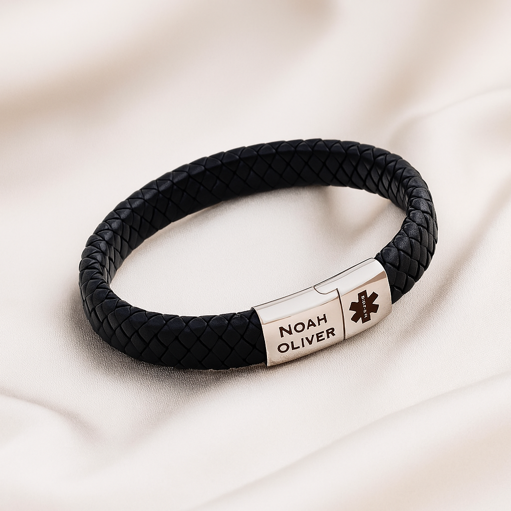 Men’s Leather Medical ID Bracelet
