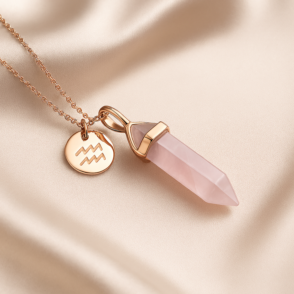 Rose Quartz Zodiac Necklace for Woman
