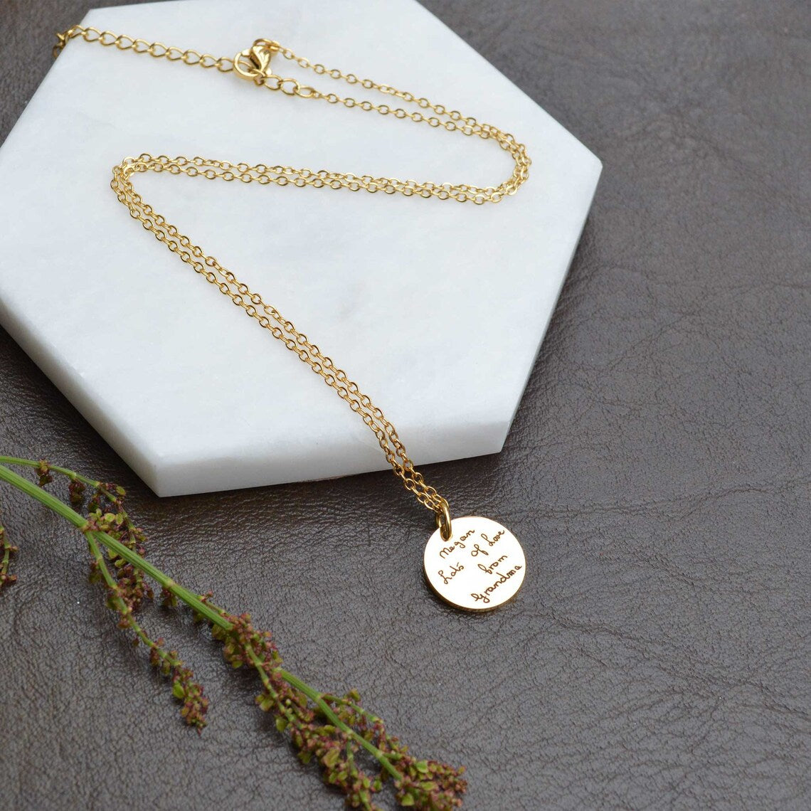 Engraved Handwriting Disc Necklace