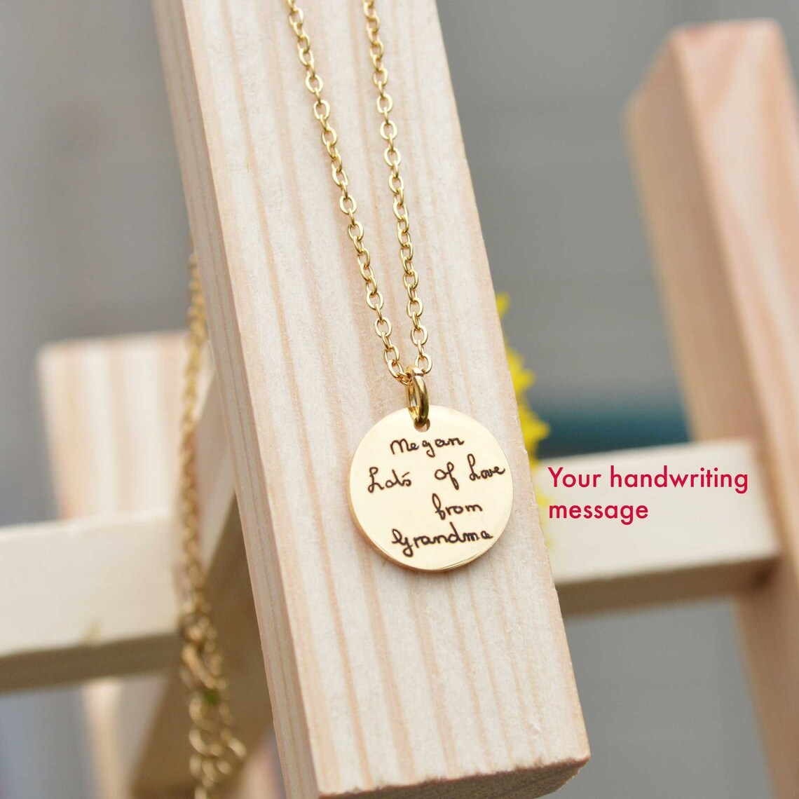 Engraved Handwriting Disc Necklace