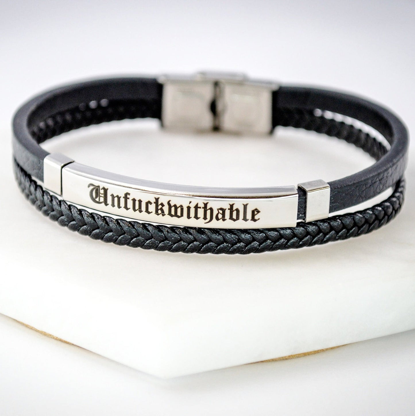 Men's Leather Silver Bracelet