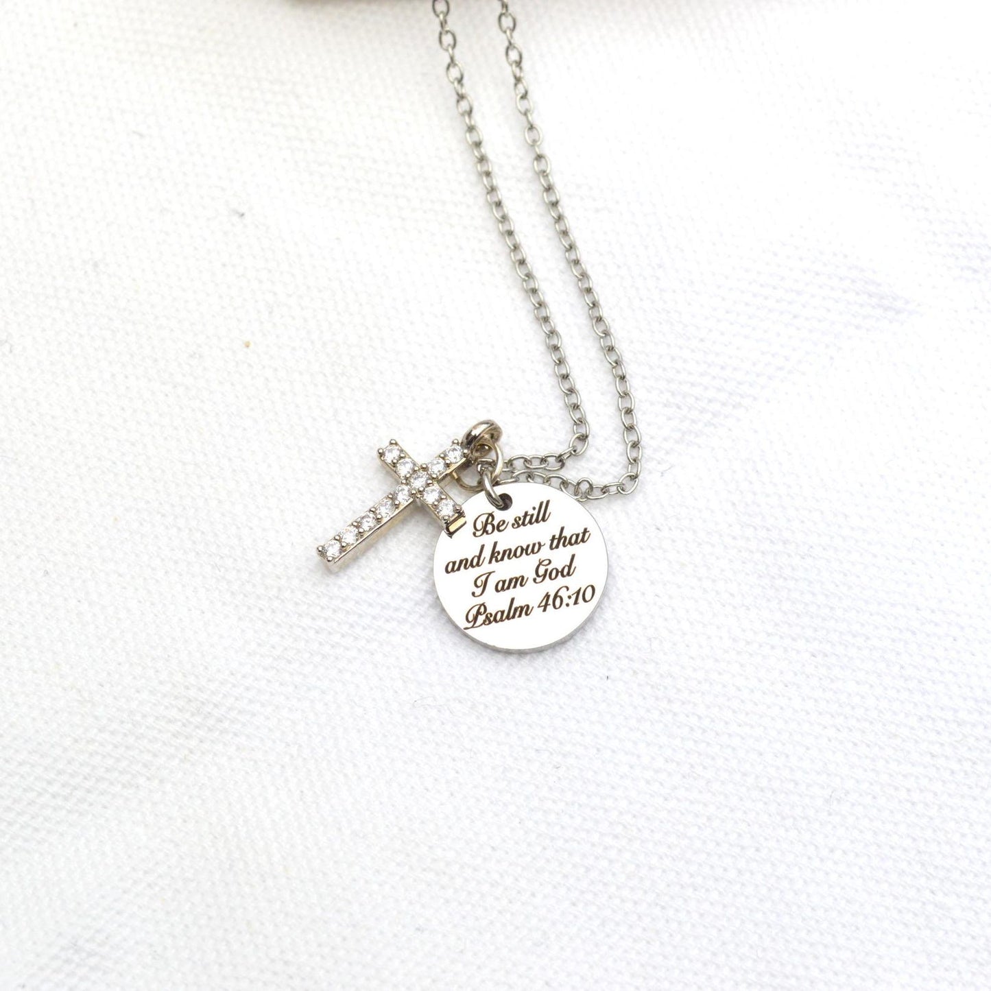 Personalized Silver Cross Charm Necklace
