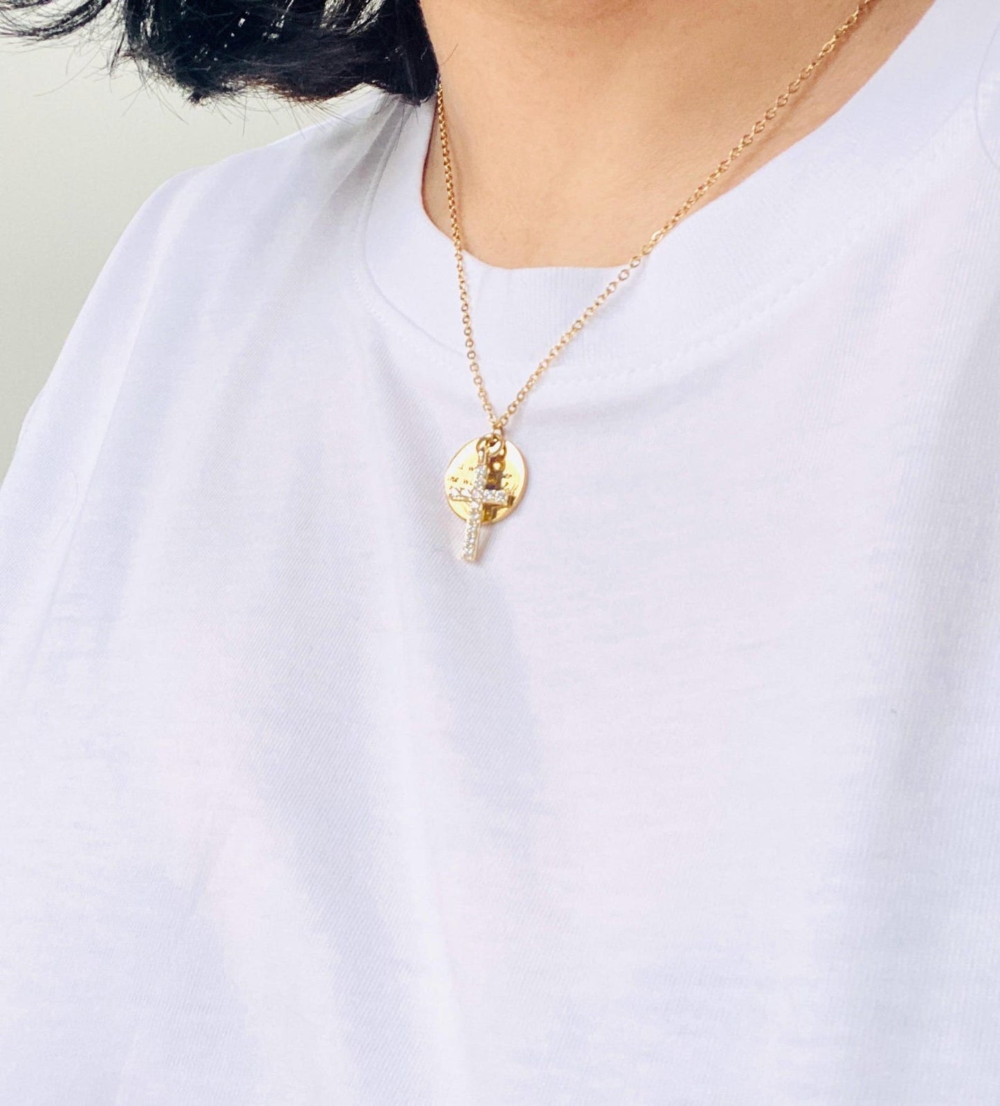 Personalized 14k Gold Cross Charm Necklace