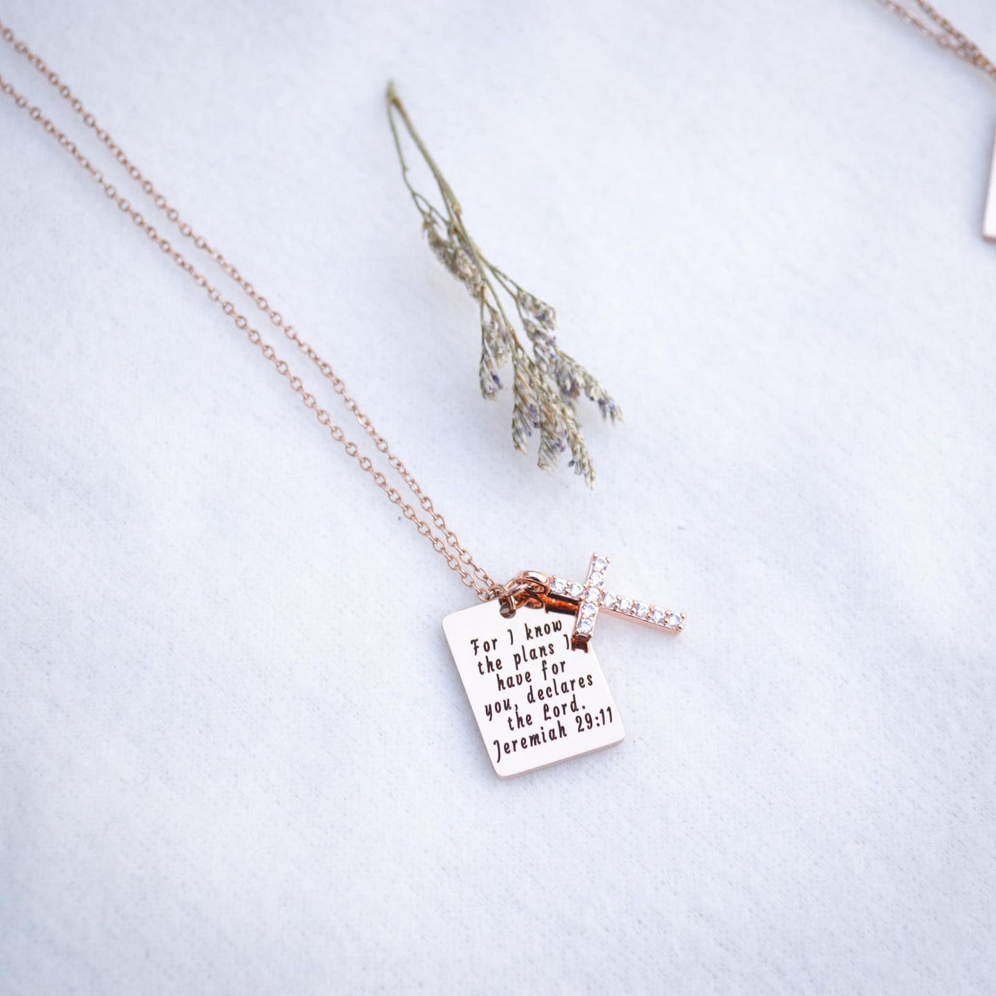 Personalized 14k RoseGold Cross Charm Necklace