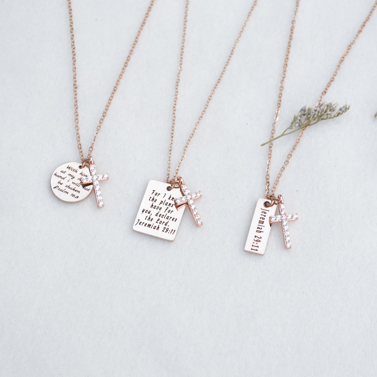 Personalized 14k RoseGold Cross Charm Necklace