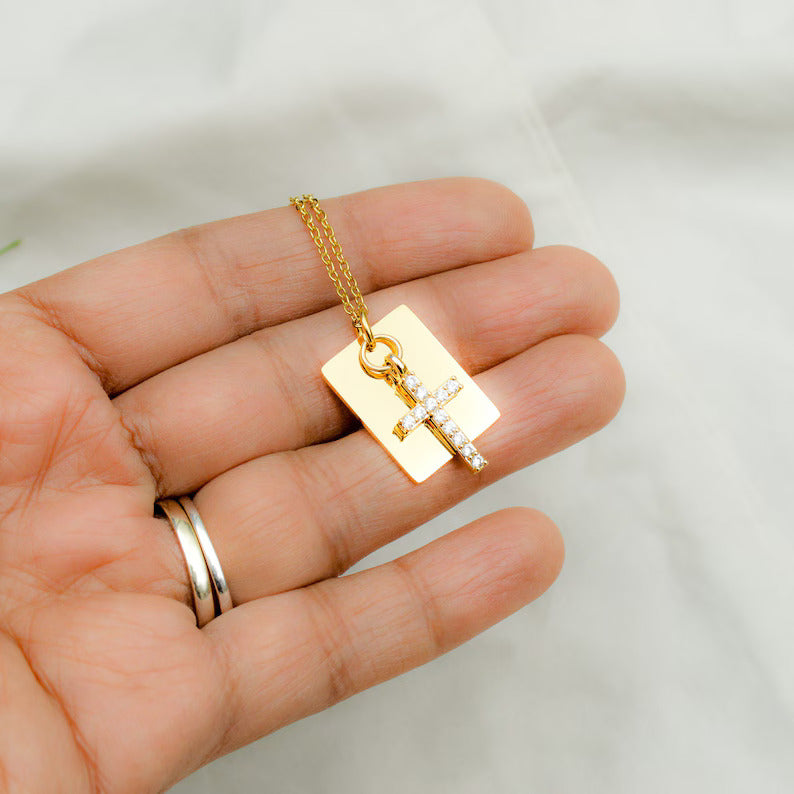 Personalized 14k Gold Cross Charm Necklace