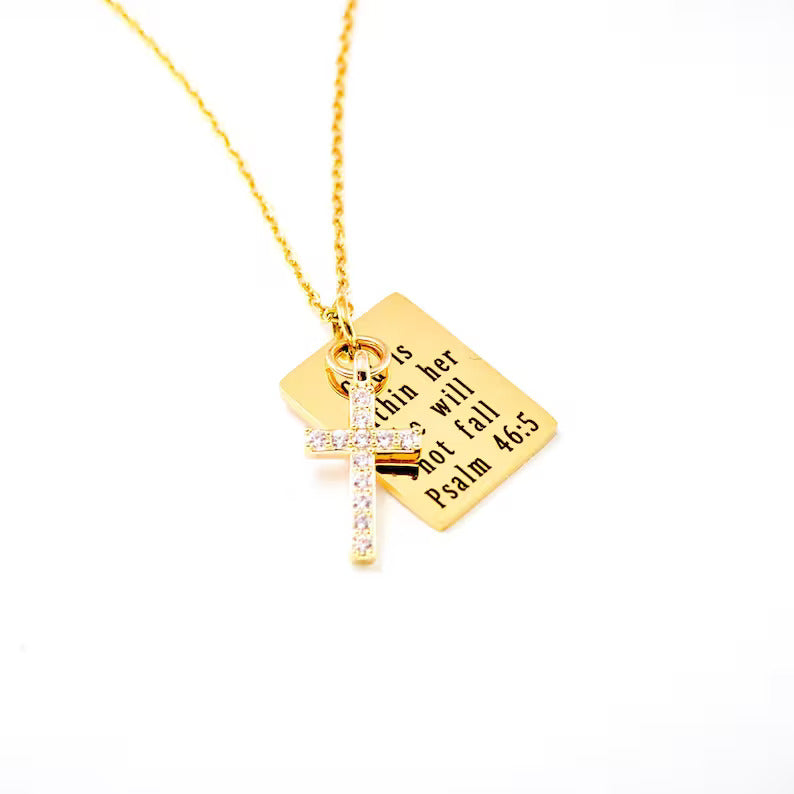 Personalized 14k Gold Cross Charm Necklace
