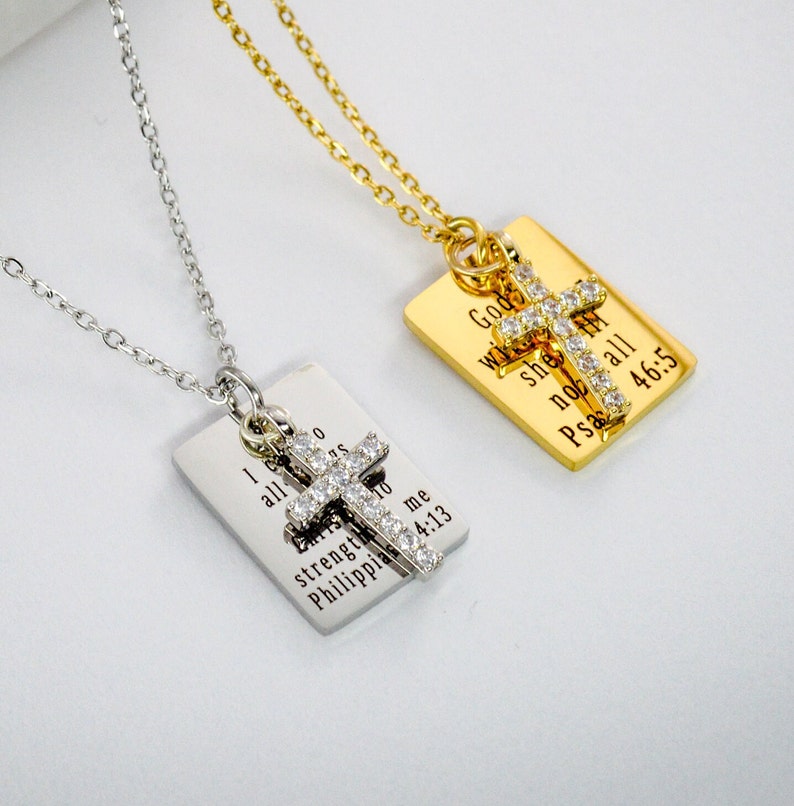 Personalized Silver Cross Charm Necklace