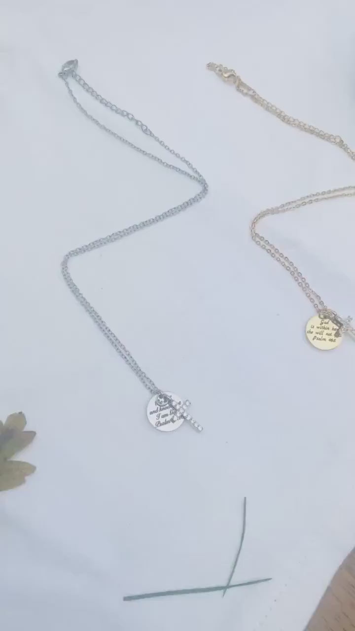 Personalized Silver Cross Charm Necklace