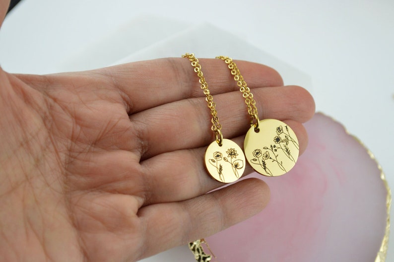 Combined Birth Flower Disc Necklace