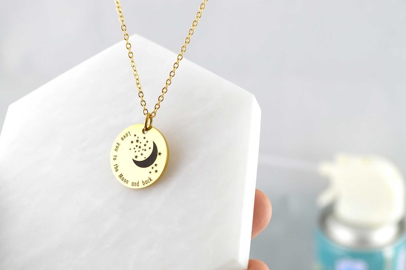 18K Gold Star Moon Disc Necklace