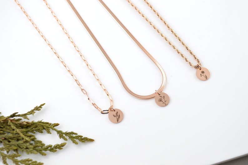 14K Stainless Steel Birth Flower Necklace