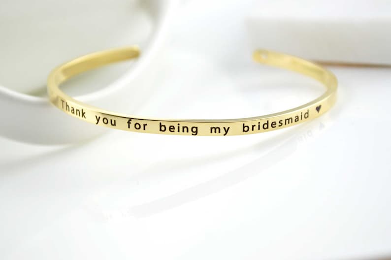 Bridesmaid Gifts,Bangle Bracelet,Dainty Bracelet, Best Friend Cuff,Bracelets for Women, Engraved Bracelet, Bridesmaid Proposal,Gold Bracelet