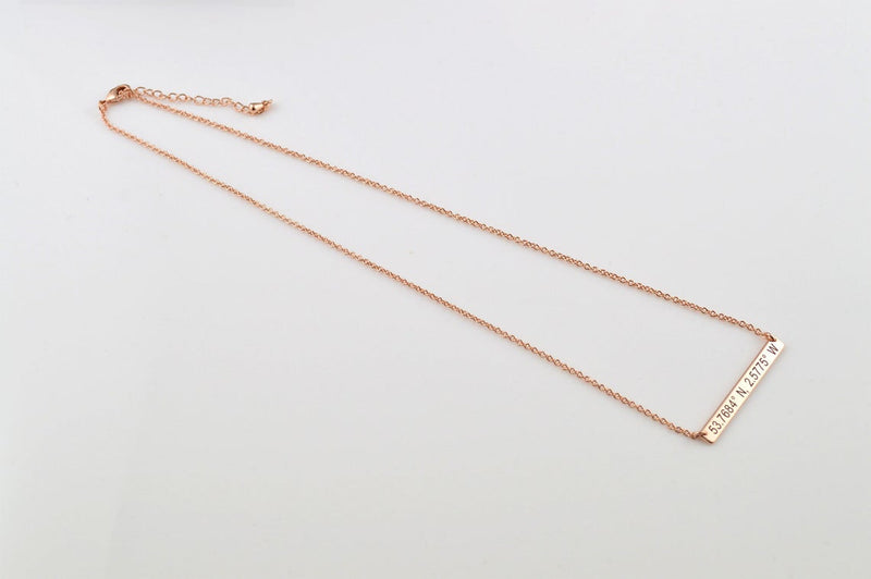 Coordinates Bar Necklace, Engraved Bar Necklace, Rose Gold Jewelry, Necklaces for Women, Dainty Personalised Jewellery, Name Necklace