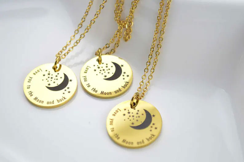 18K Gold Star Moon Disc Necklace