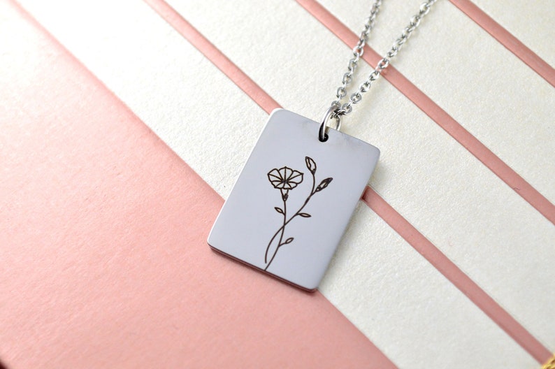 Square Birth Flower Necklace