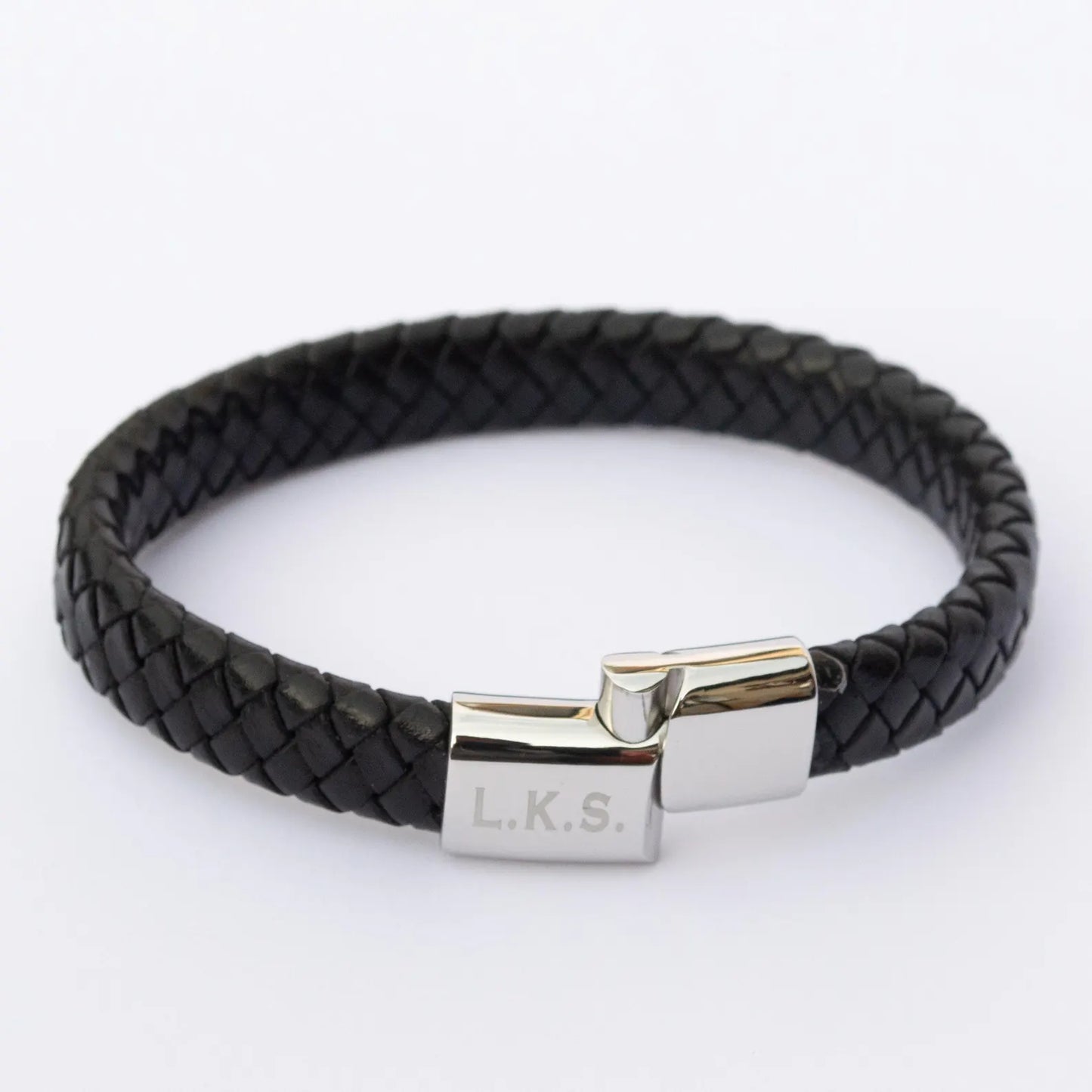 Men’s Leather Initials Bracelet (Black)