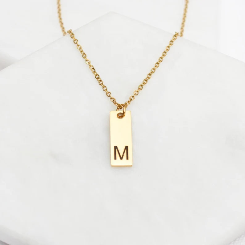 Engraved Bar Initial Necklace | Monogram Jewelry