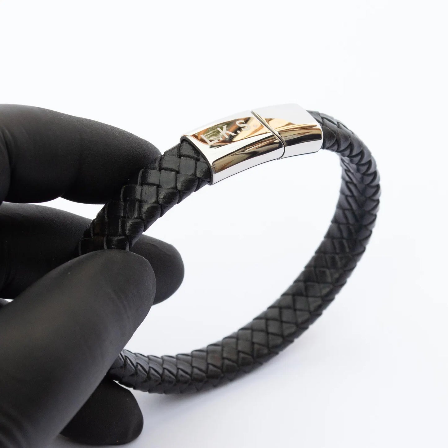 Men’s Leather Initials Bracelet (Black)