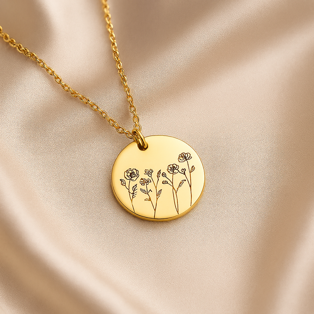 Combined Birth Flower Disc Necklace