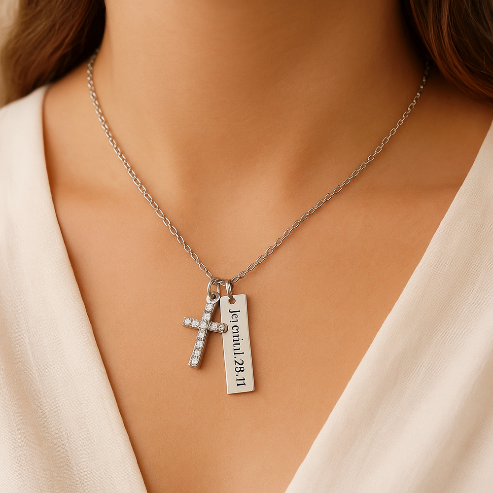 Personalized Silver Slim Pendant Cross Charm Necklace
