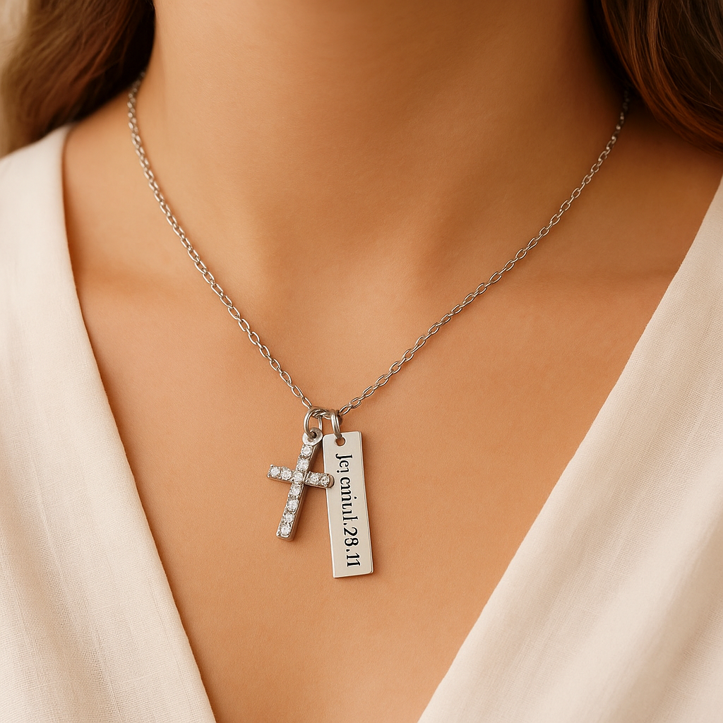 Personalized Silver Slim Pendant Cross Charm Necklace