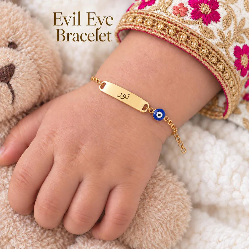 Personalised Arabic Name Gold Evil Eye Bracelet for Babies and Toddlers