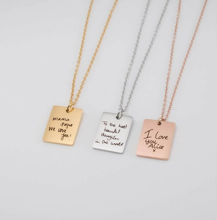 Handwriting Rectangle Necklace, Personalised Gifts for Her, Gold Necklace, Personalized Signature Keepsake, Memorial meaningful gift