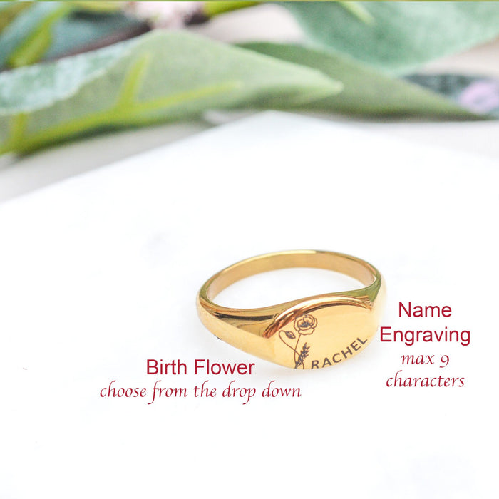 Personalised Black Birthflower Ring