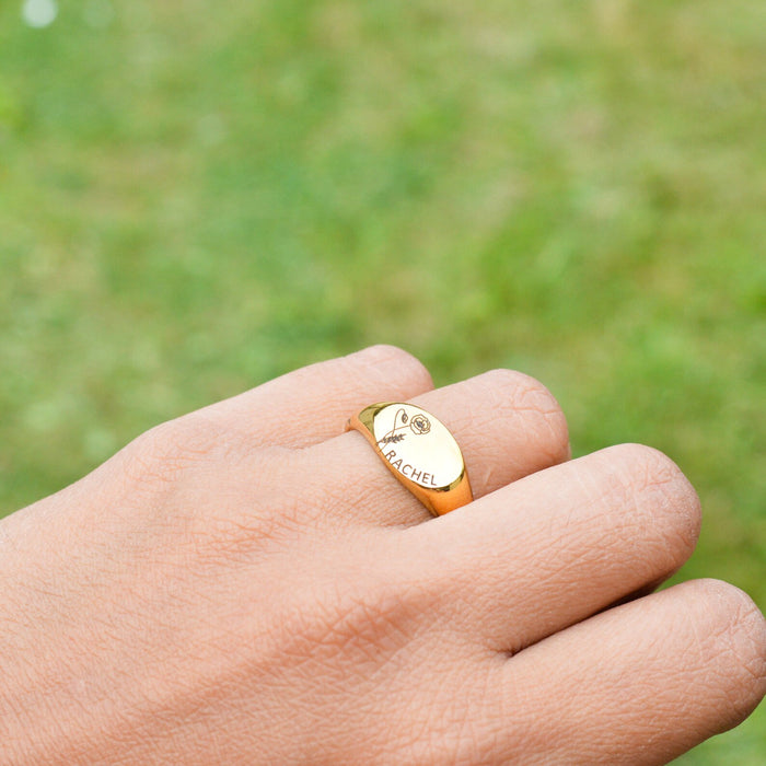 Personalised Black Birthflower Ring