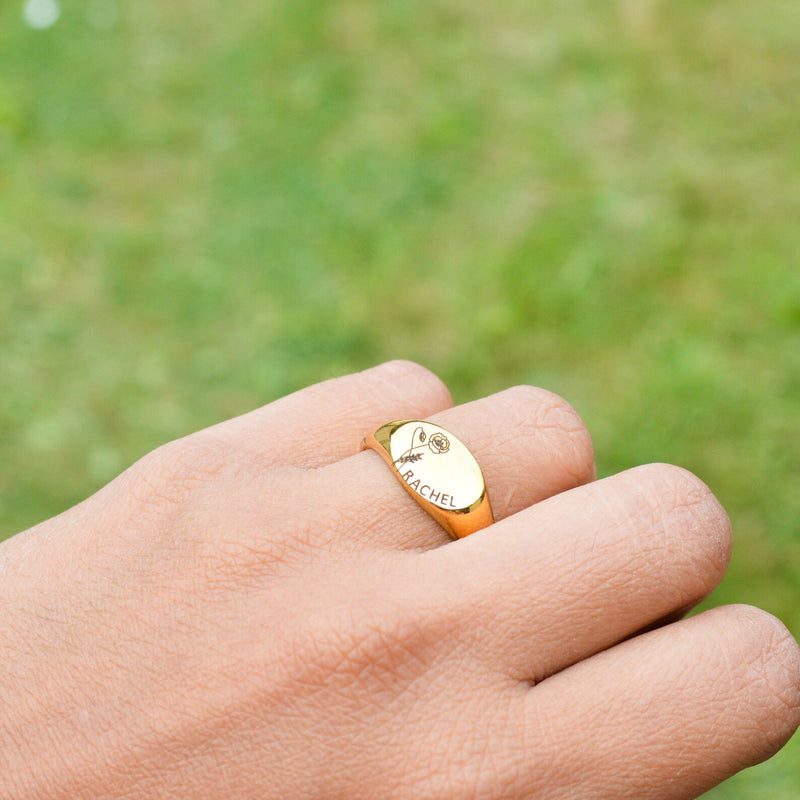 Personalised Black Birthflower Ring