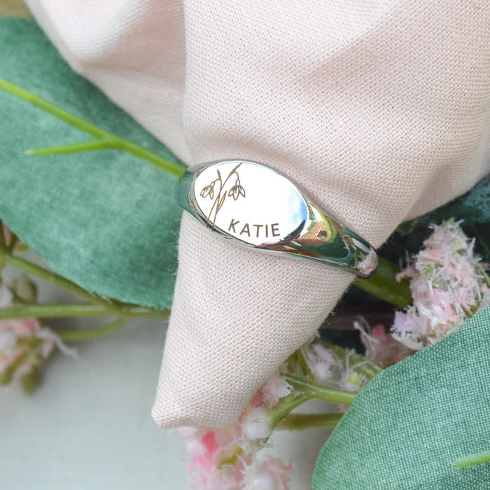 Personalised Black Birthflower Ring