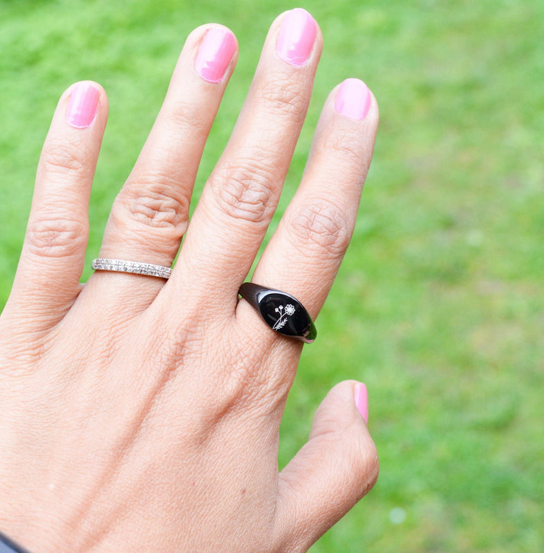 Personalised Black Birthflower Ring