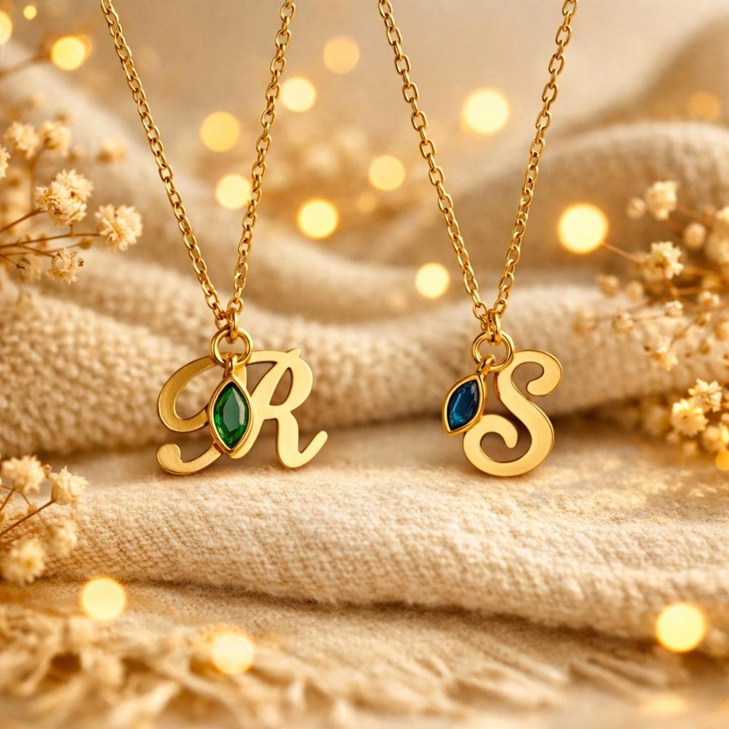 Name Initial Birthstone Necklace, 14k Gold Plated Necklace, Custom Name Jewellery, Birthday Gifts