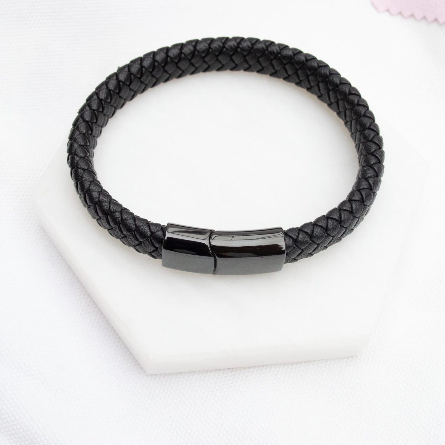 Men's Hidden Message Bracelet, Matte Black Leather bracelet for him