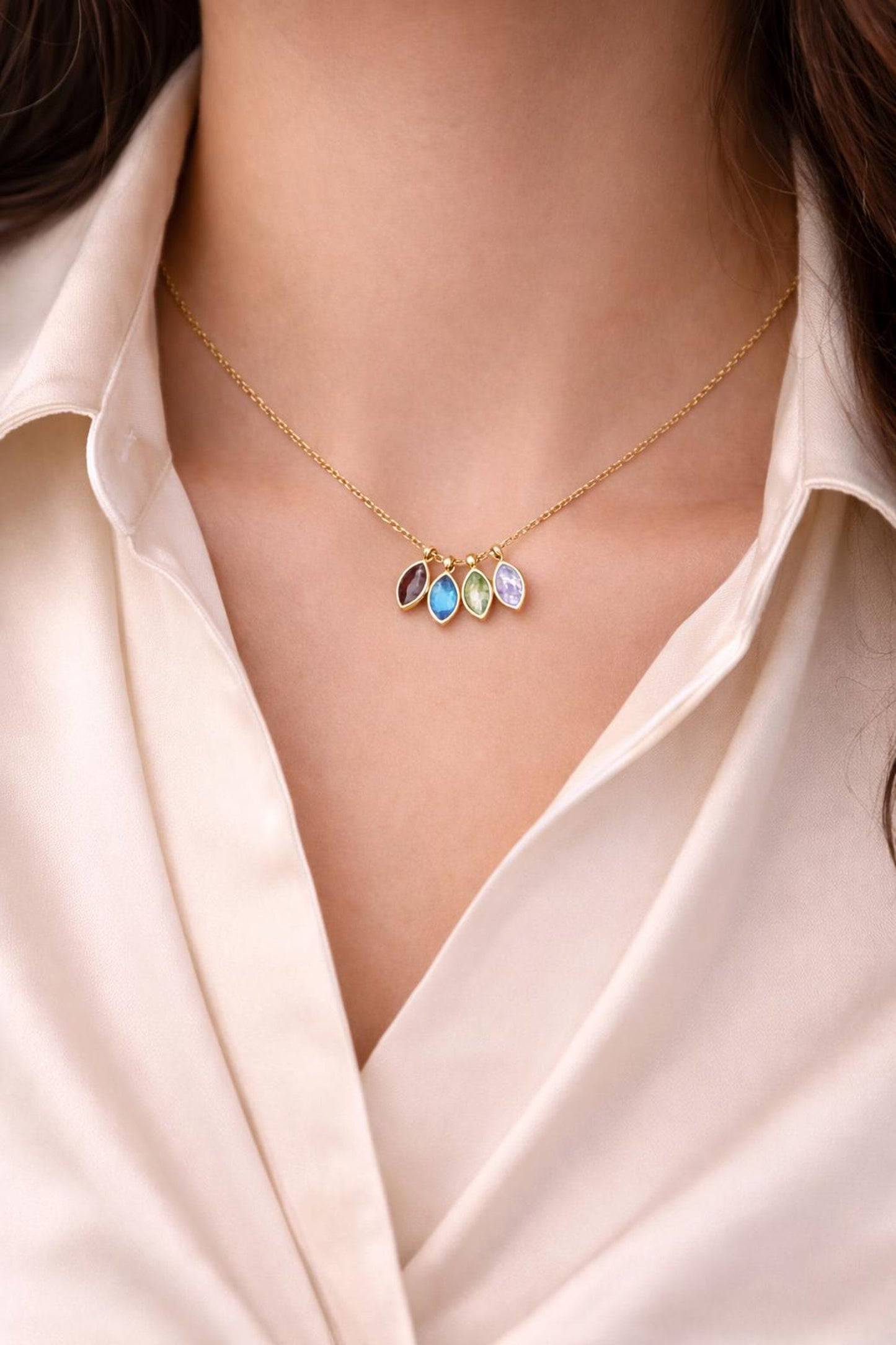 Birthstone Necklace, 14k Gold Plated Birthstone Jewelry, AAA Cubic Zircon Birthstone Charms