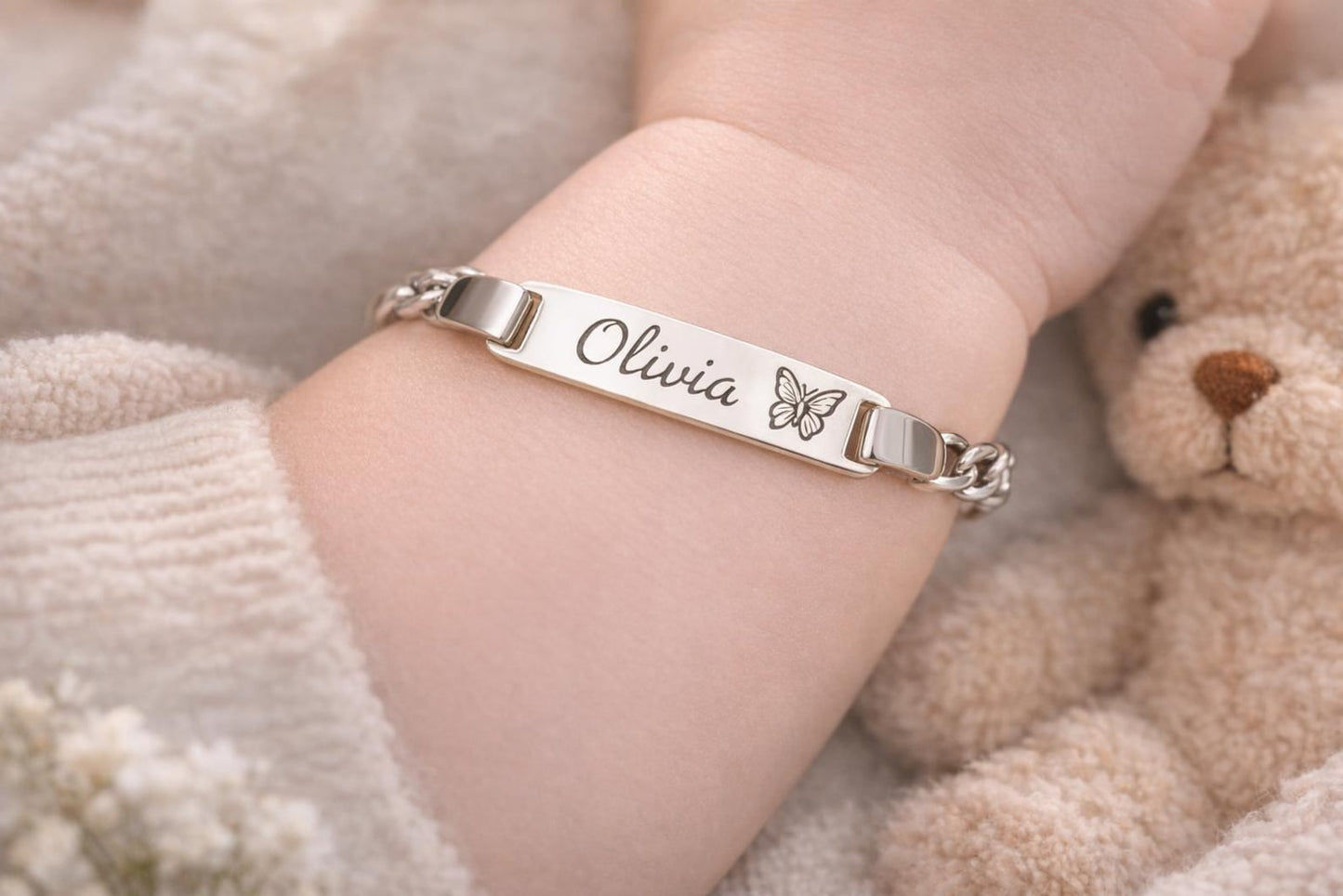 Personalized Flower Girl Bracelet, 14K Gold Baby Bracelet, Baby Name Bracelet, New Born Gifts