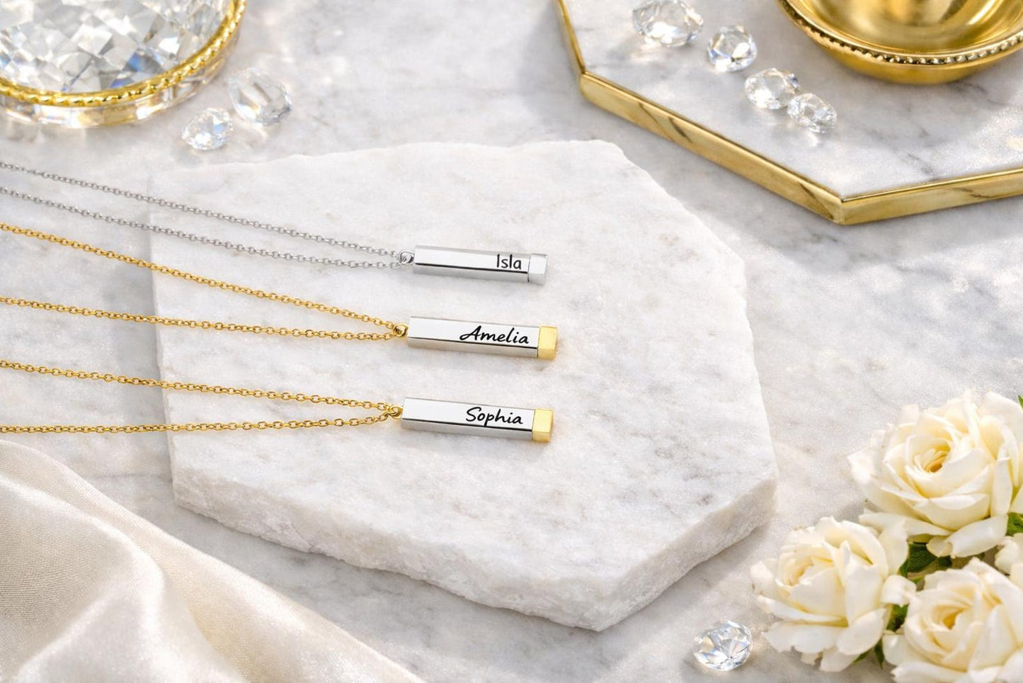 Personalized Secret Message Bar Necklace | Stainless Steel Engraved Pendant, Engraved Jewellery