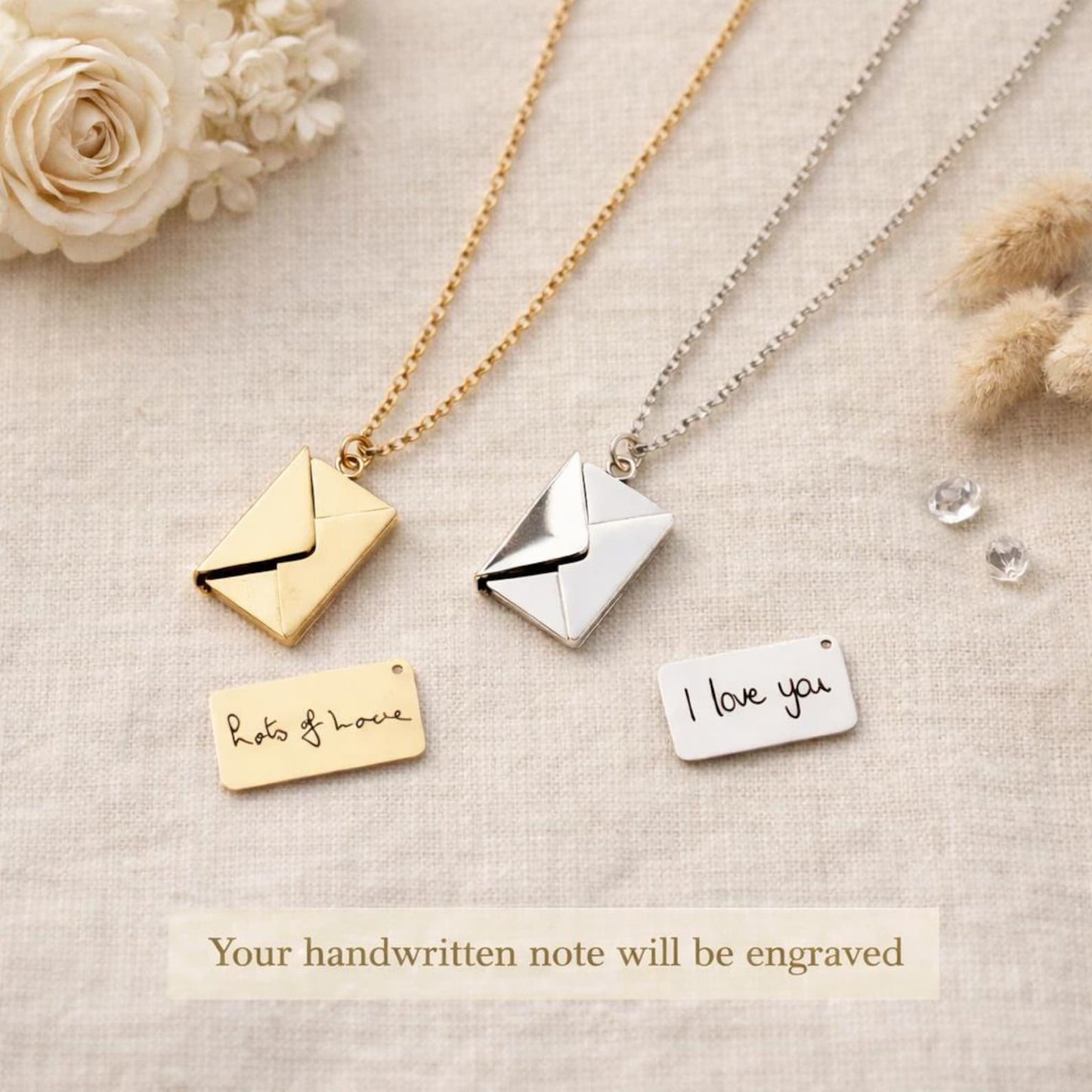 Handwriting Necklace, Hidden Envelope Necklace, Silver Personalised Necklace, Custom Engraving,Best Friend Gift,Handwriting Jewelry