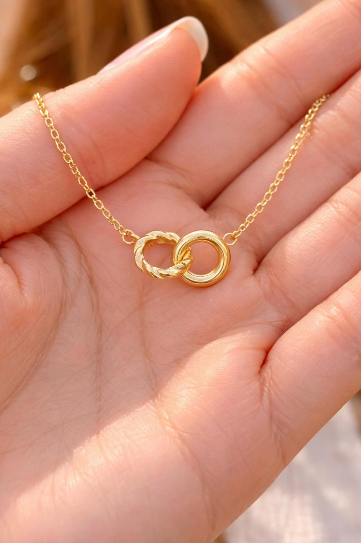 Gold Interlocking Circle Necklace, Minimalist Gold Jewelry, Knot Necklace