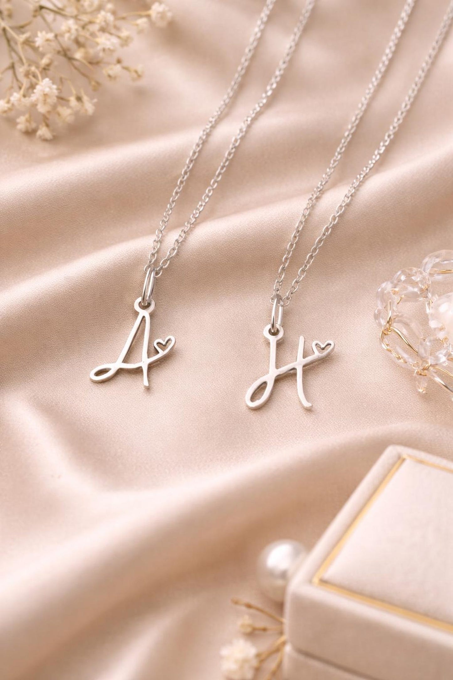 Silver Initial Pendant Necklace, Heart Necklace, Personalised Name Jewelry, Alphabet necklace