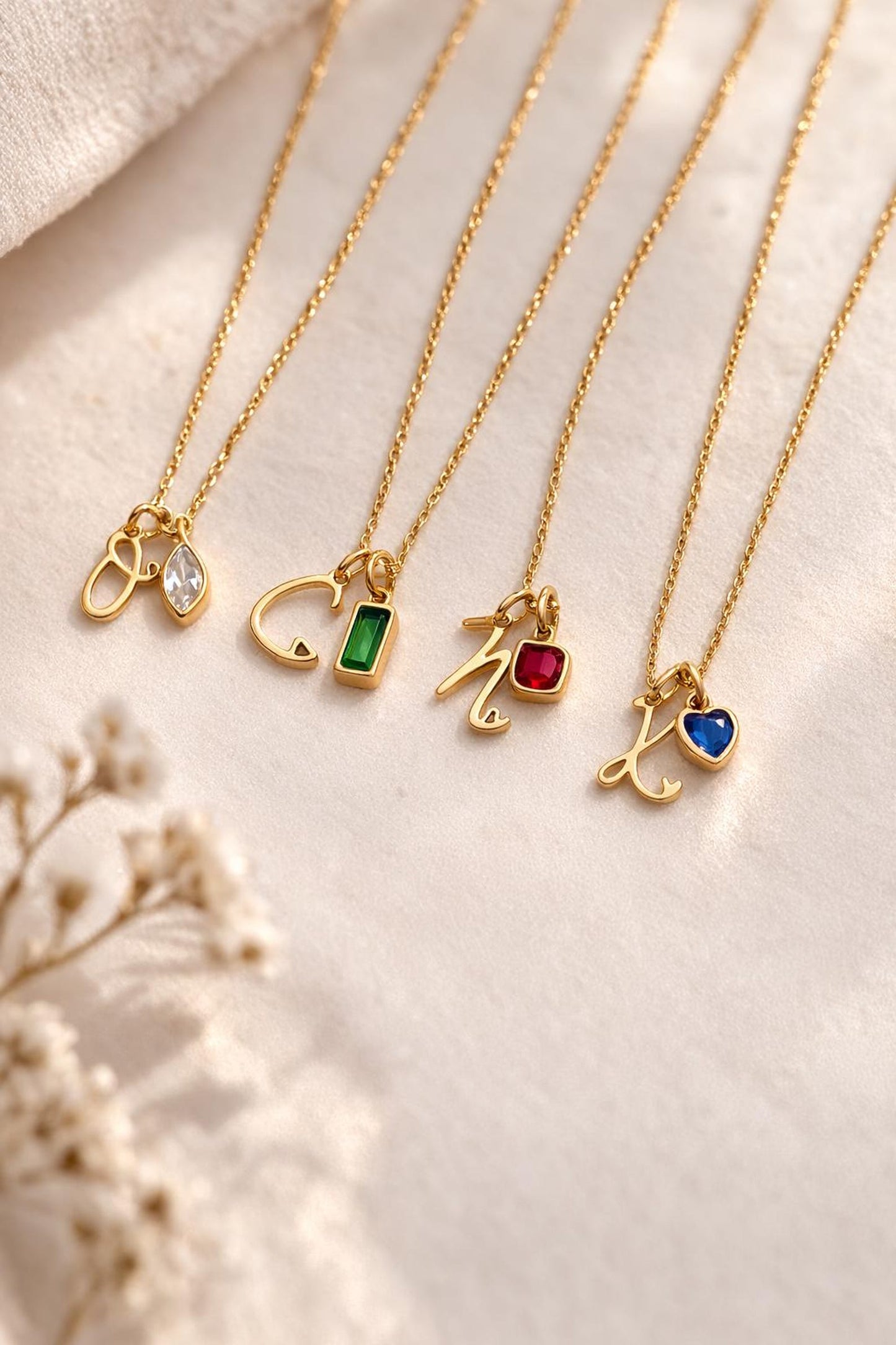 Initial Necklace with Heart, Custom Letter Necklace, 14k Gold Initial Necklace, Birthstone Name Jewelry