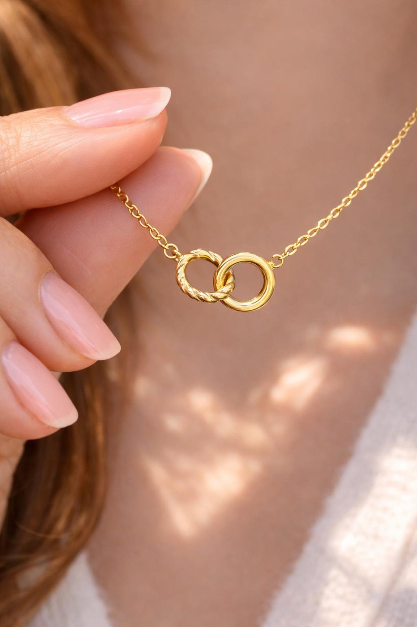 Gold Interlocking Circle Necklace, Minimalist Gold Jewelry, Knot Necklace