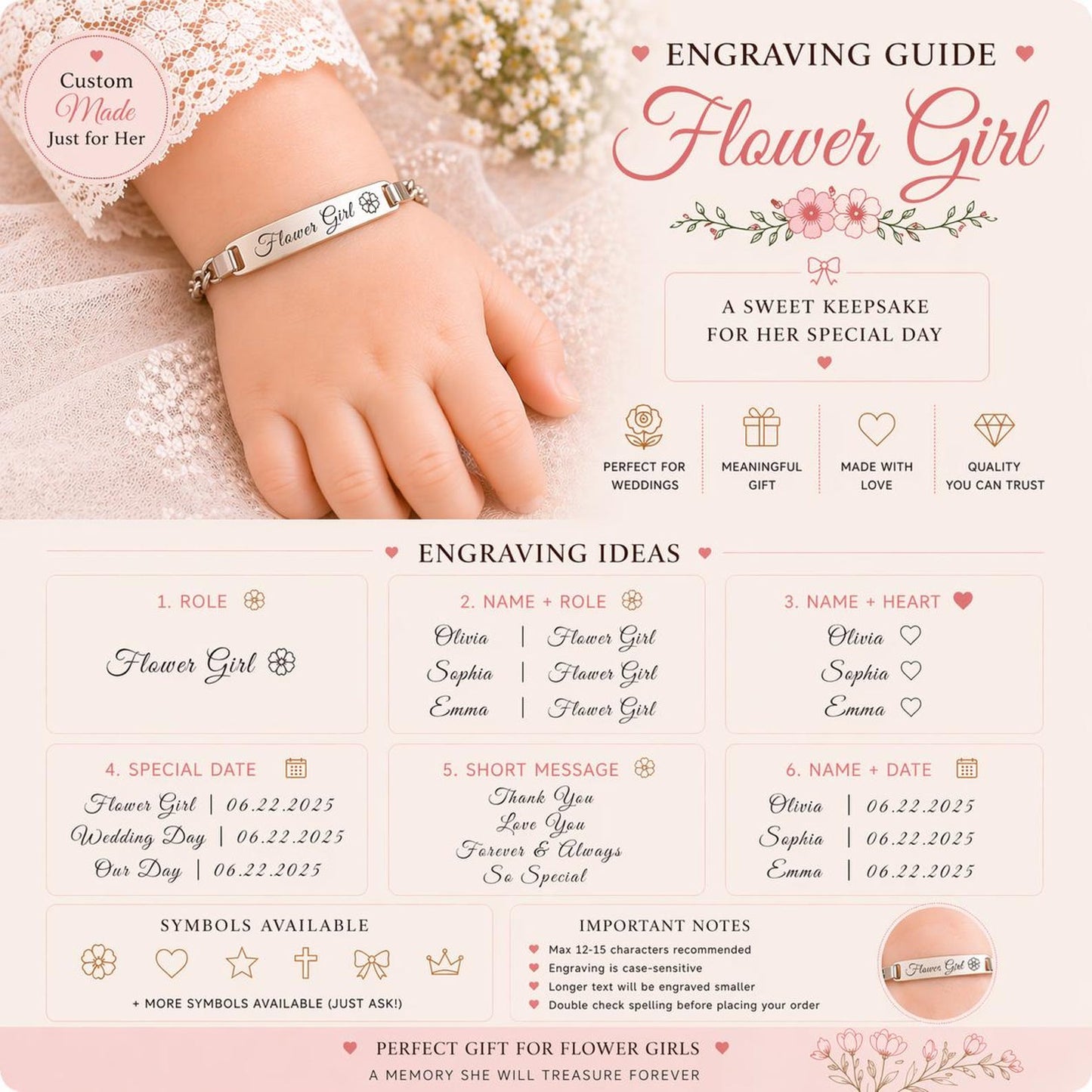Personalized Flower Girl Bracelet, 14K Gold Baby Bracelet, Baby Name Bracelet, New Born Gifts