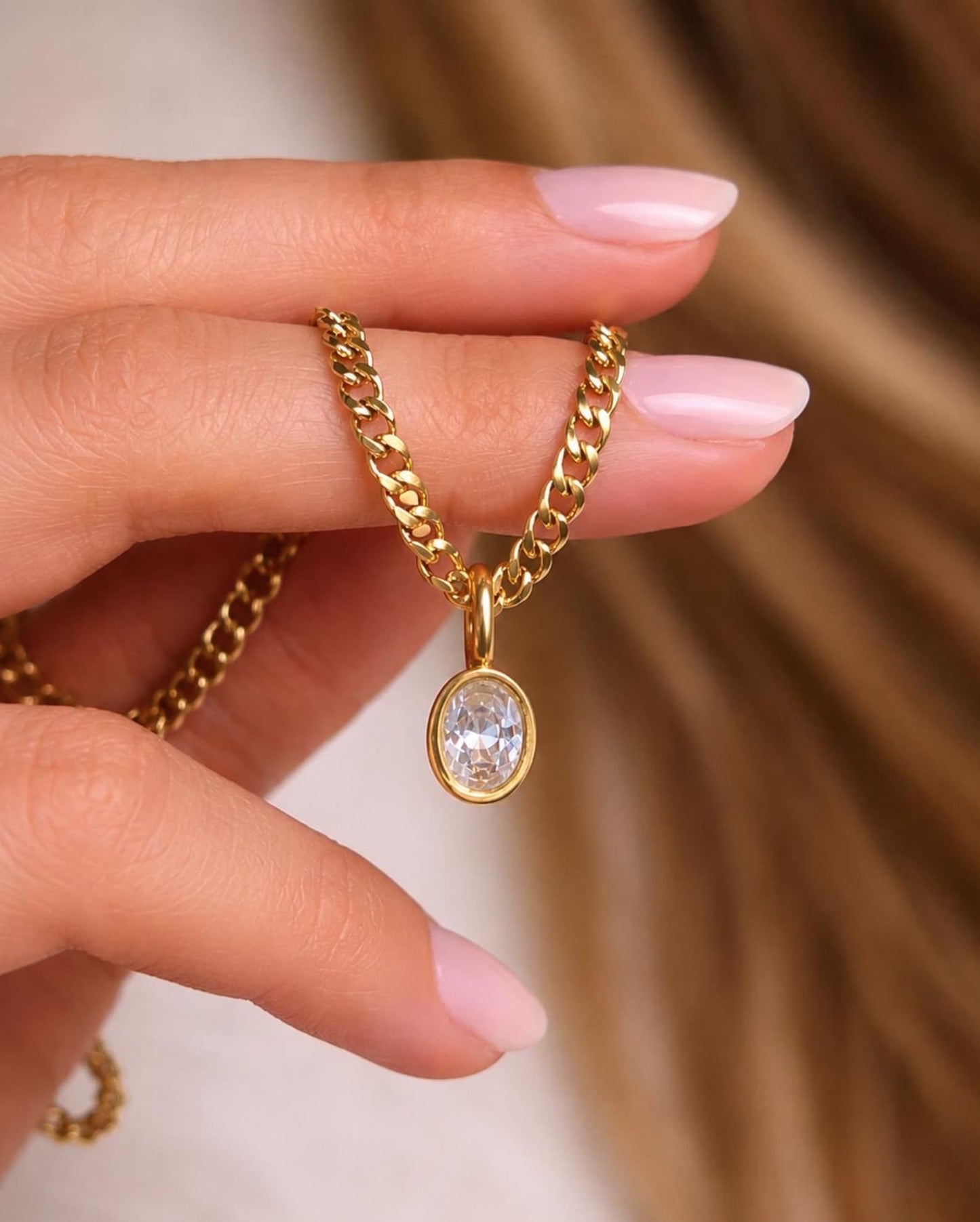 CZ Gold Necklace for Women, Cuban Link Chain Pendant, Minimalist Gold Necklace, Everyday Jewelry, Layering Necklace
