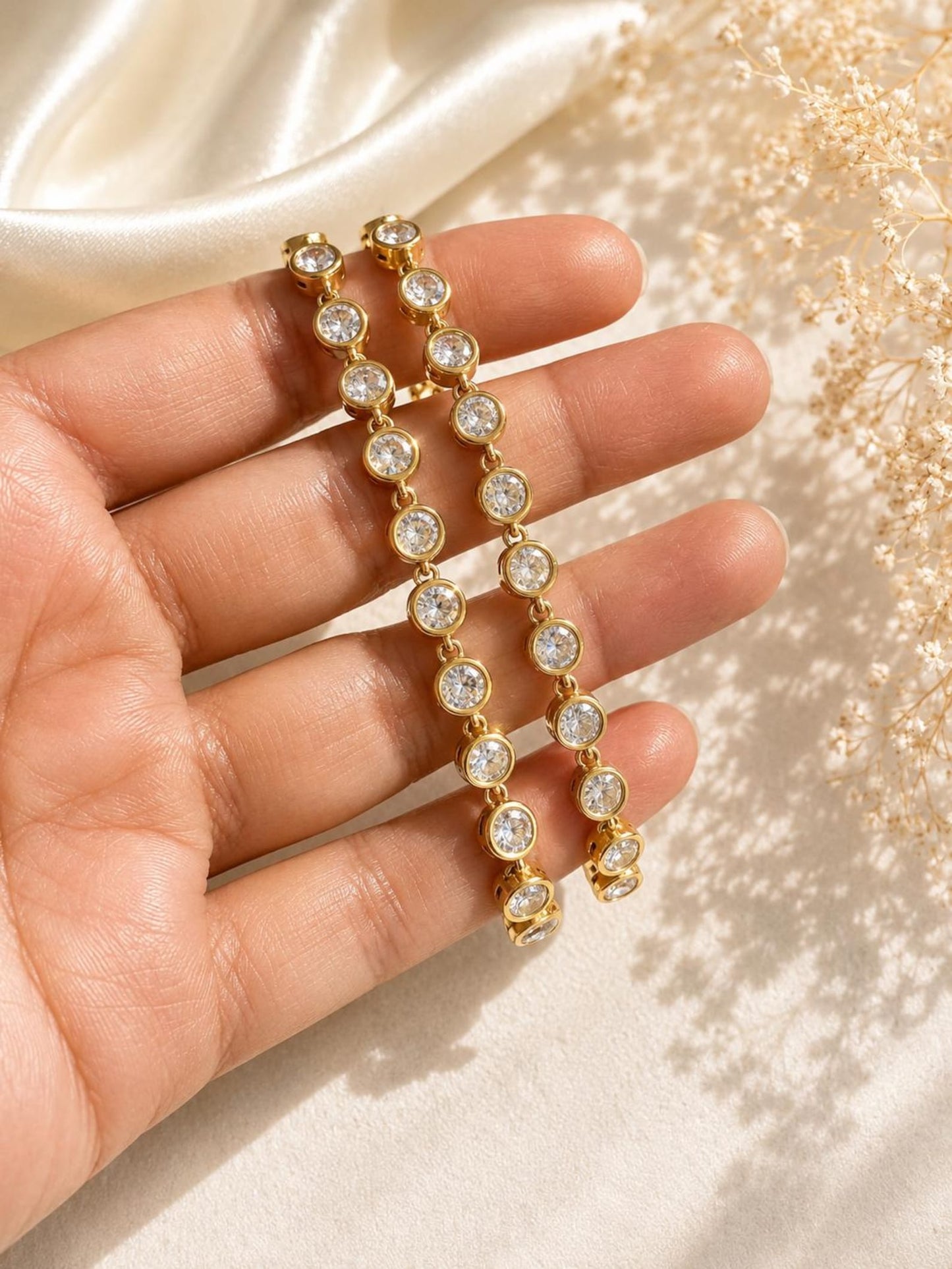 Waterproof 18K Gold Plated Bracelet, Tarnish Free Stainless Steel CZ Pendant Bracelet