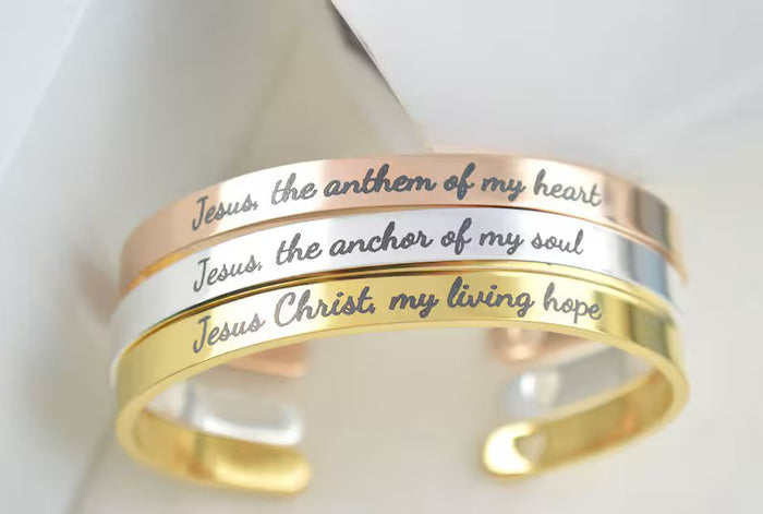 Christian Cuff Bracelet, Uplifting Bracelet, Christian Gifts, Religious Cuff, Anniversary Gifts, Silver Christian Bracelet for Women