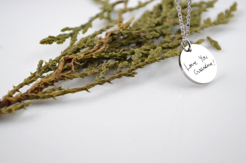 Actual Handwriting Disc Necklace, Personalized Signature Keepsake, Memorial meaningful gift, Birthday Day gifts for her, Engraved Necklace