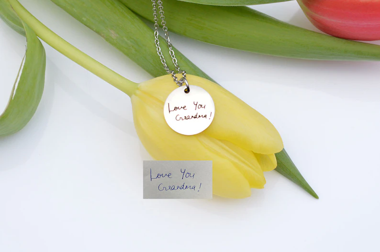 Actual Handwriting Disc Necklace, Personalized Signature Keepsake, Memorial meaningful gift, Birthday Day gifts for her, Engraved Necklace