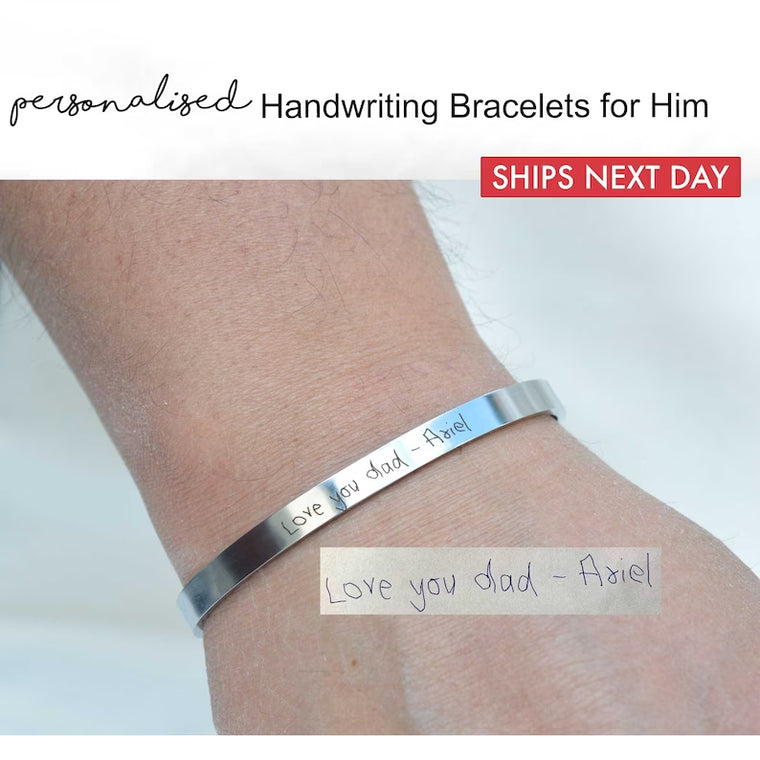 Personalized Handwriting Cuff • Engraved Actual Handwriting Bracelet • Keepsake Jewelry • Custom Signature Jewelry